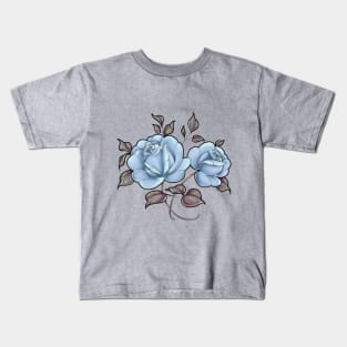 Vintage pale blue rose floral print Kids T-Shirt